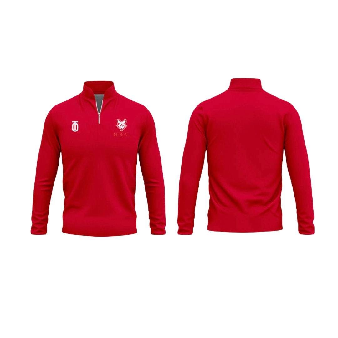 IDEAL School dri-fit 3/4 zip pullover featuring moisture-wicking fabric, lightweight breathable design, and athletic fit for school sports and casual wear