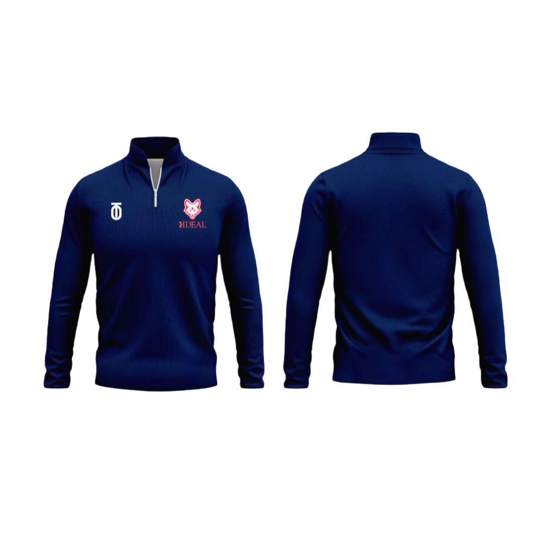 IDEAL School dri-fit 3/4 zip pullover featuring moisture-wicking fabric, lightweight breathable design, and athletic fit for school sports and casual wear