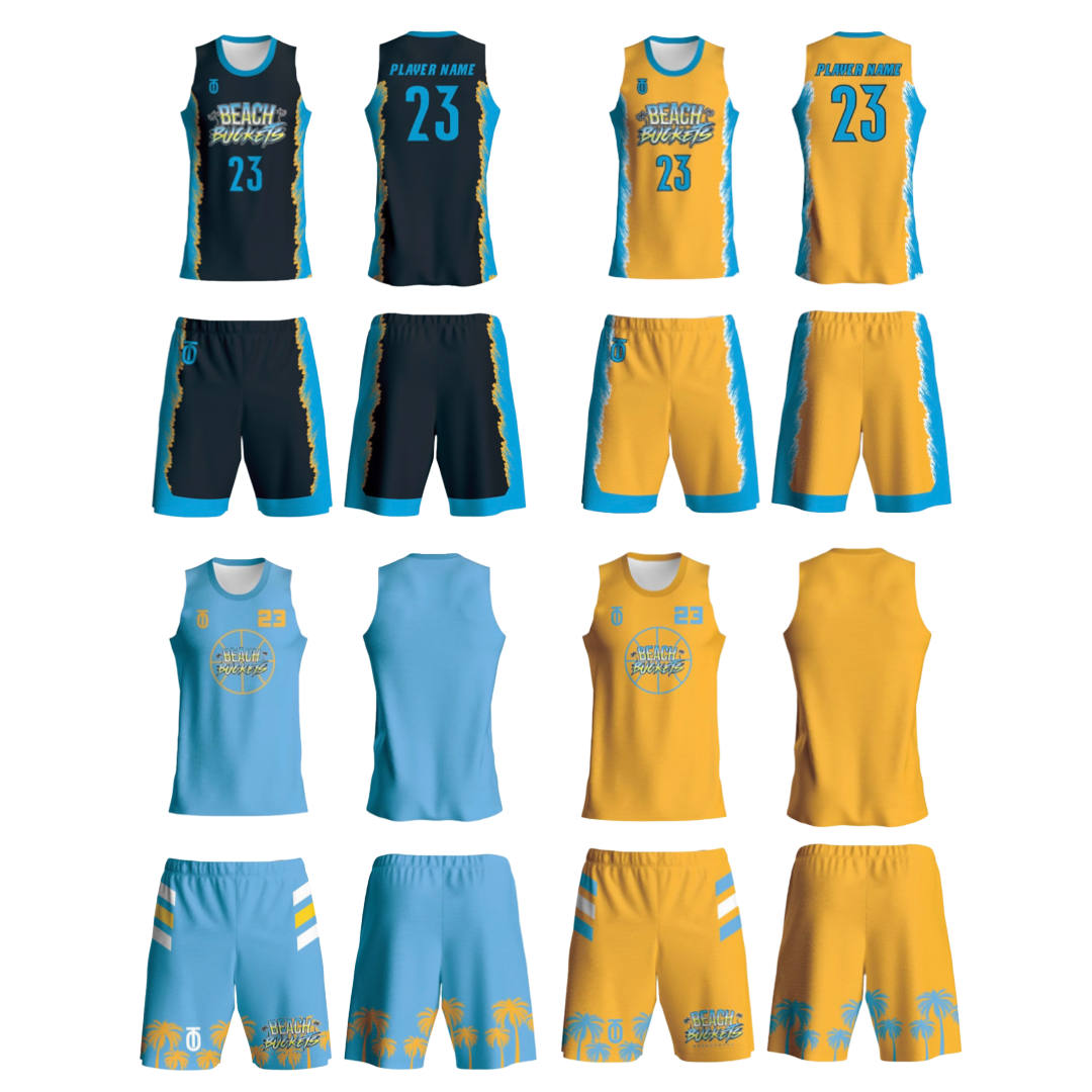 Beach Buckets basketball new player order featuring custom team uniforms and gear designed for beginner players with comfort, durability, and style