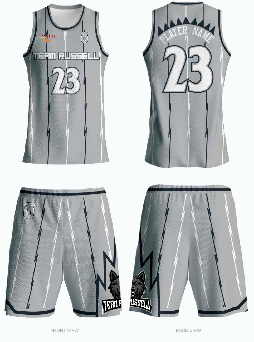 Team Russell single-sided basketball uniforms featuring custom black design with breathable performance fabric for optimal comfort and mobility on the court
