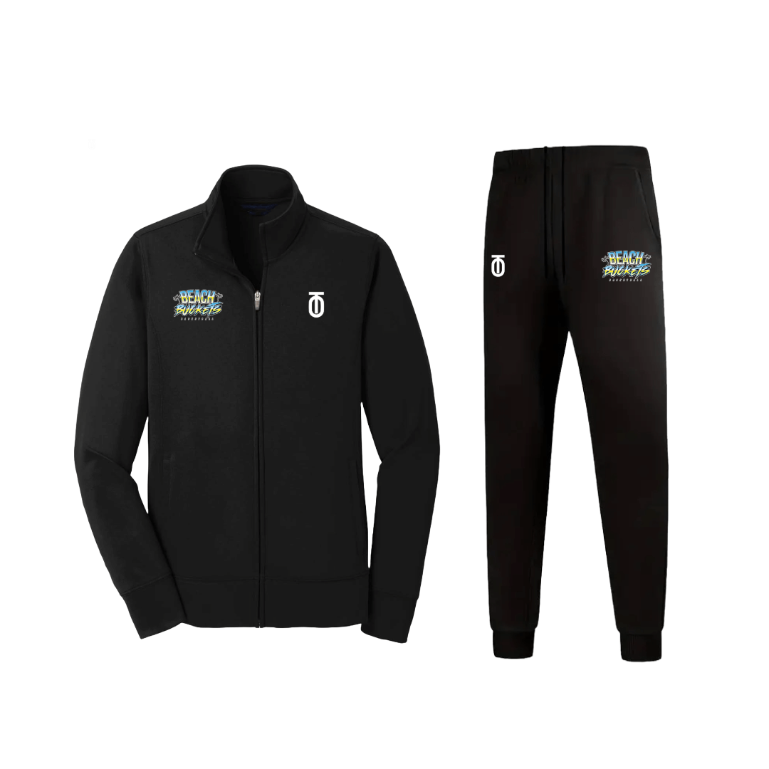 Beach Buckets basketball tracksuit by Take One Sportswear designed for warm-up performance and team unity