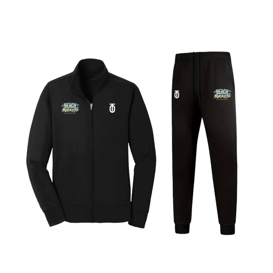 Beach Buckets basketball tracksuit by Take One Sportswear designed for warm-up performance and team unity