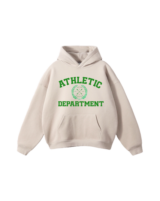 Take One Sportswear Dream Team Athletic Dept. Hoodie in beige featuring soft fabric and bold team branding for casual wear and athletic comfort