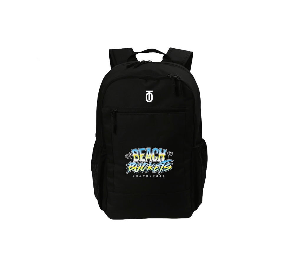Beach Buckets team backpack featuring durable materials, custom logo, and spacious design ideal for athletes to carry gear and essentials