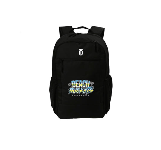 Beach Buckets team backpack featuring durable materials, custom logo, and spacious design ideal for athletes to carry gear and essentials