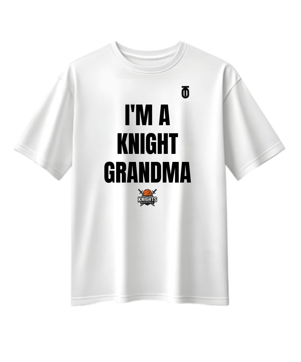 White Maryland Knights Grandma supporter T-shirt by Take One Sportswear, featuring black family lettering and the team logo.