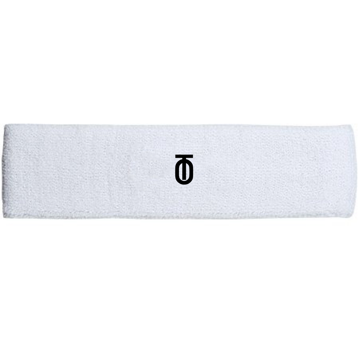 White athletic headband featuring the black Take One Sportswear logo on the front.