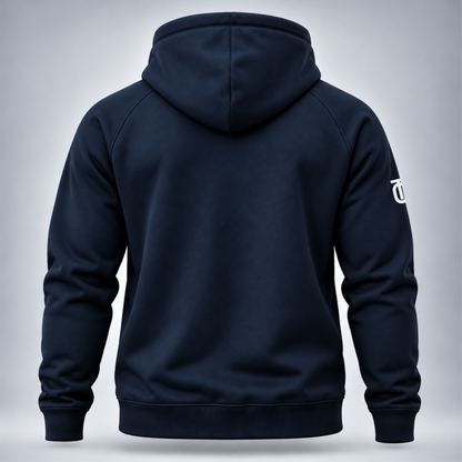 Take One Sportswear Football Training Hoodie in midnight navy, back view showing the rear construction and garment finish.
