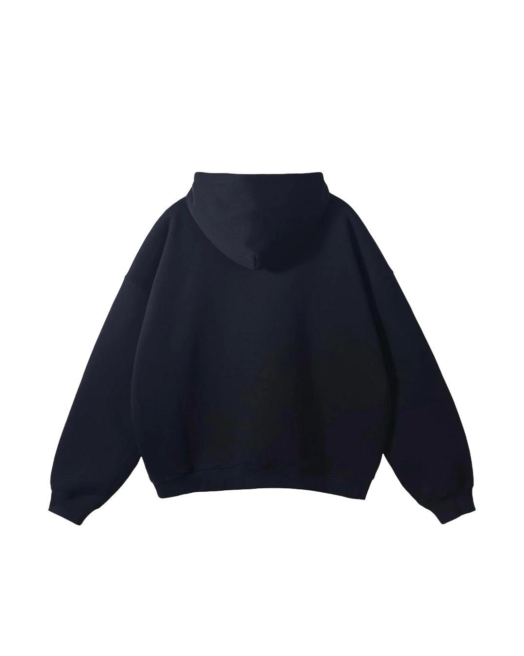 Back view of black Take One Sportswear Apex Hoodie showing the plain black back, hood, and ribbed cuffs.