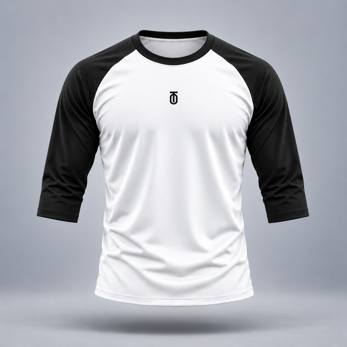 Take One Sportswear Baseball & Softball Raglan Tee in white / black, front view featuring centered to monogram.