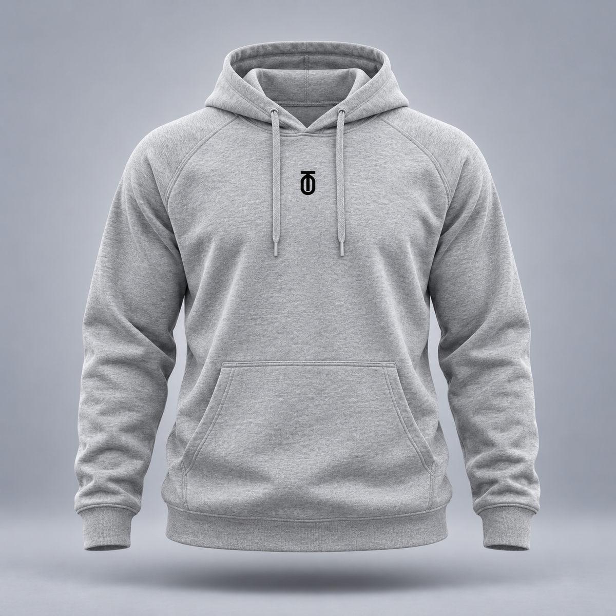 Take One Sportswear Essential Pullover Hoodie in heather grey, front view featuring small centered to monogram.