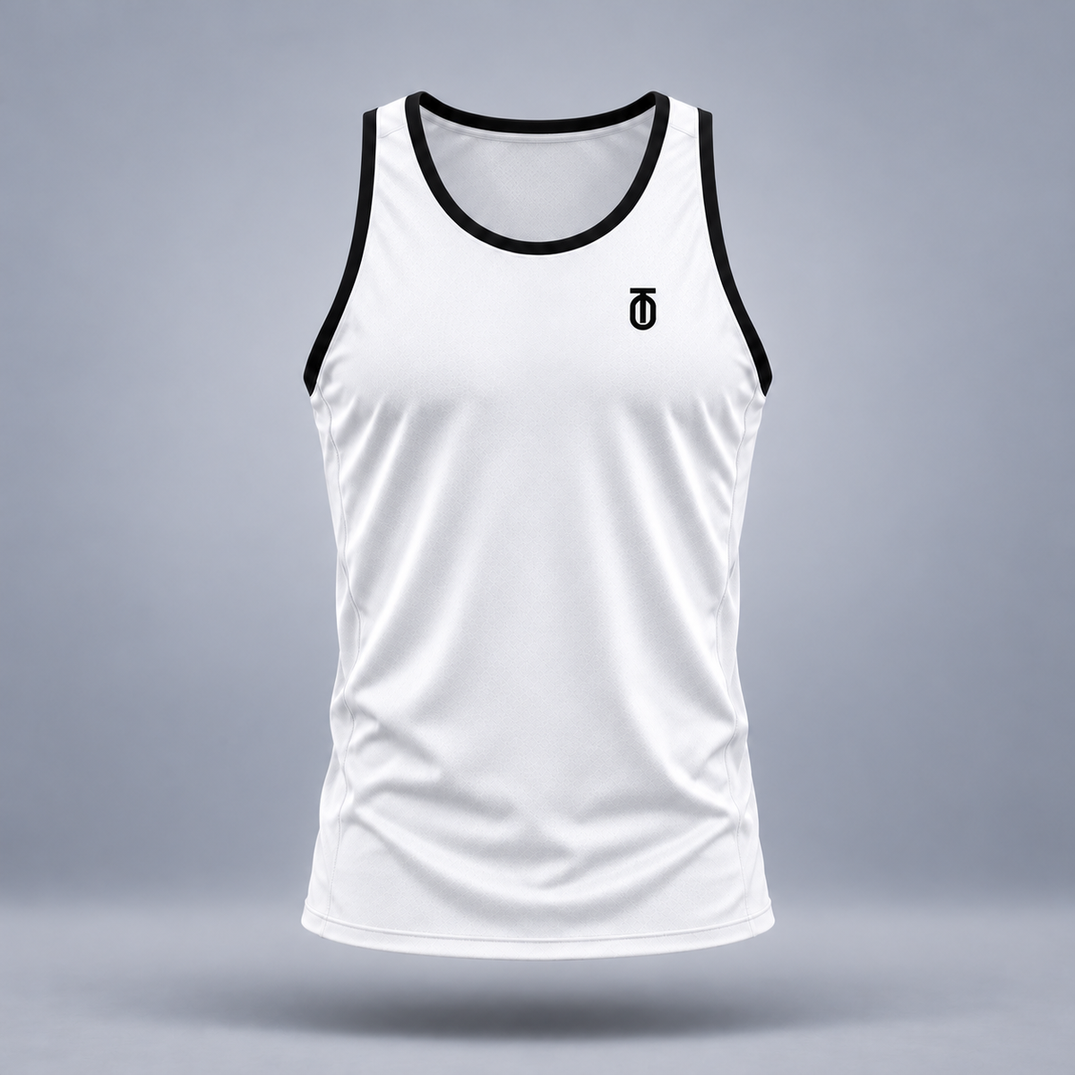 Take One Sportswear Track & Cross Country Race Singlet in white, front view featuring to monogram exclusively at left chest.