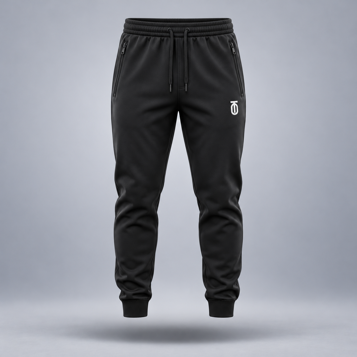 Take One Sportswear Essential Travel Joggers in black, front view featuring signature to monogram at left thigh.