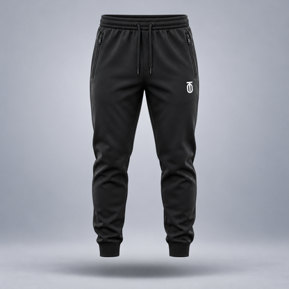 Take One Sportswear Essential Travel Joggers in black, front view featuring signature to monogram at left thigh.