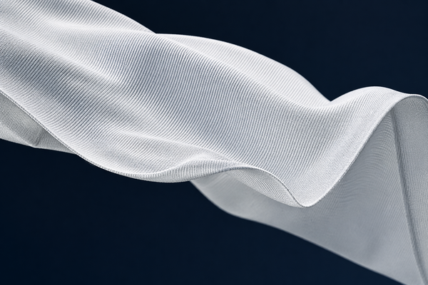 Close-up of white fabric draped against a dark background — Take One Sportswear.