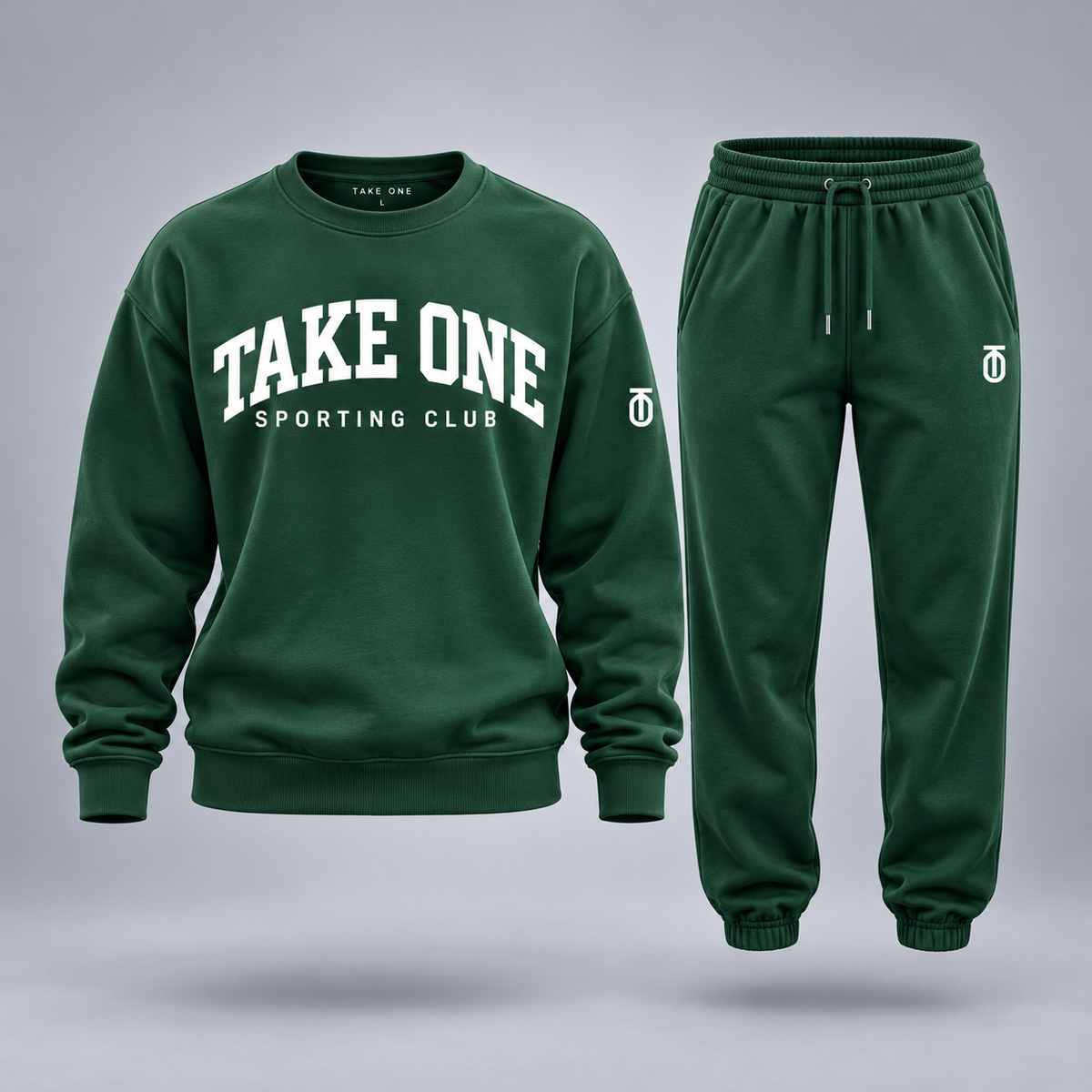 Take One Collegiate Reserve Women's Crewneck & Jogger Set by Take One Sportswear — front view.