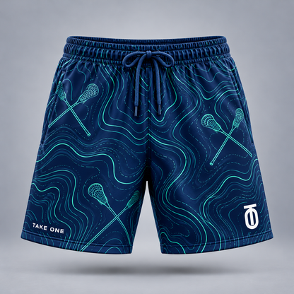 Take One Contour Field Men's 7-Inch Lacrosse Shorts by Take One Sportswear — front view.