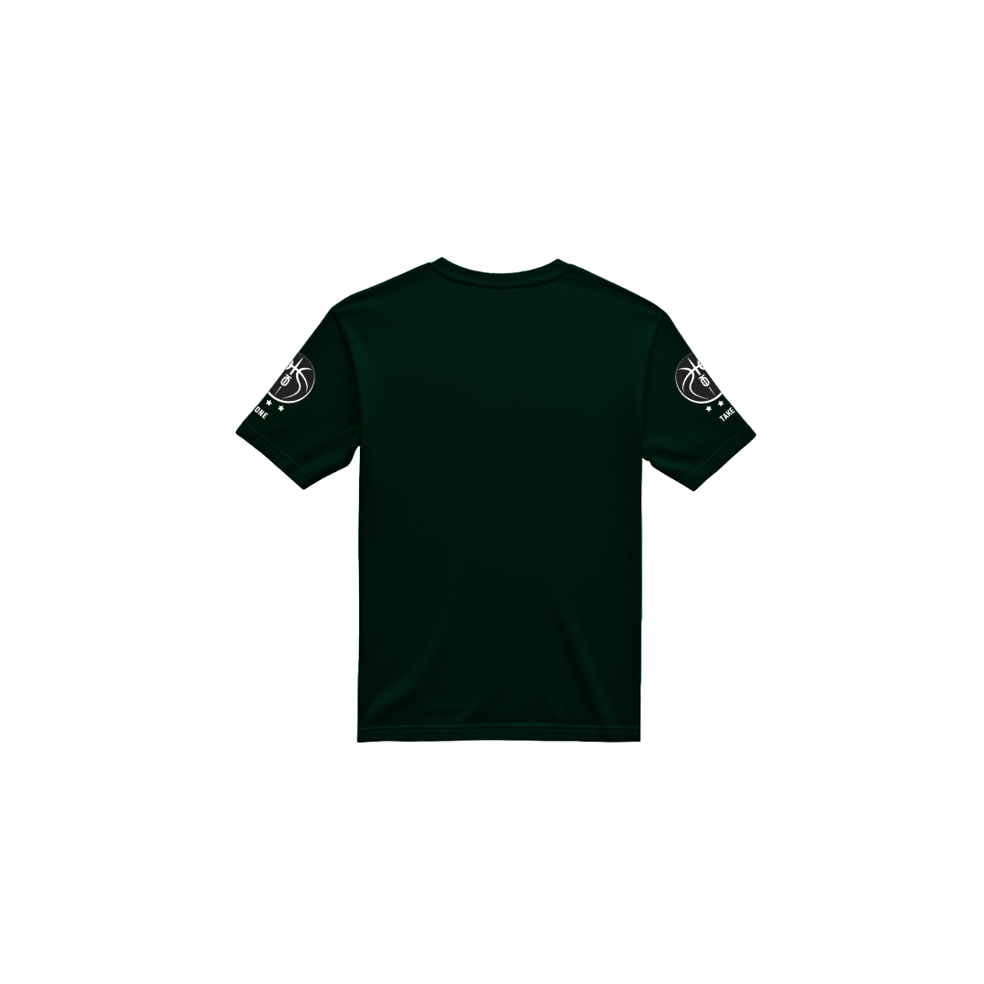 Back view of black Take One Sportswear Core Baselayer short sleeve athletic shirt.