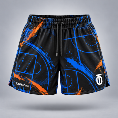 Take One Courtscape Women's 5-Inch Basketball Shorts by Take One Sportswear — front view.