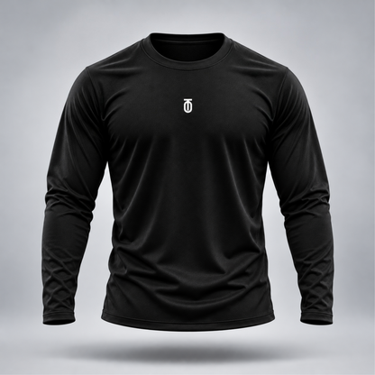 Take One Sportswear black Football Long Sleeve Performance Tee front view with centered white TO chest monogram