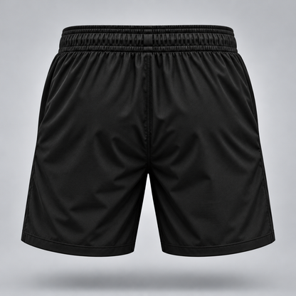 Take One Sportswear black Football Training Shorts back view showing clean athletic silhouette, elastic waistband, and minimal unbranded design.