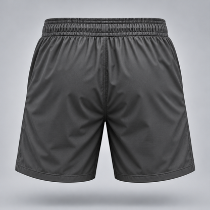 Take One Sportswear graphite gray Football Training Shorts back view featuring clean 7-inch athletic silhouette and minimal unbranded design.