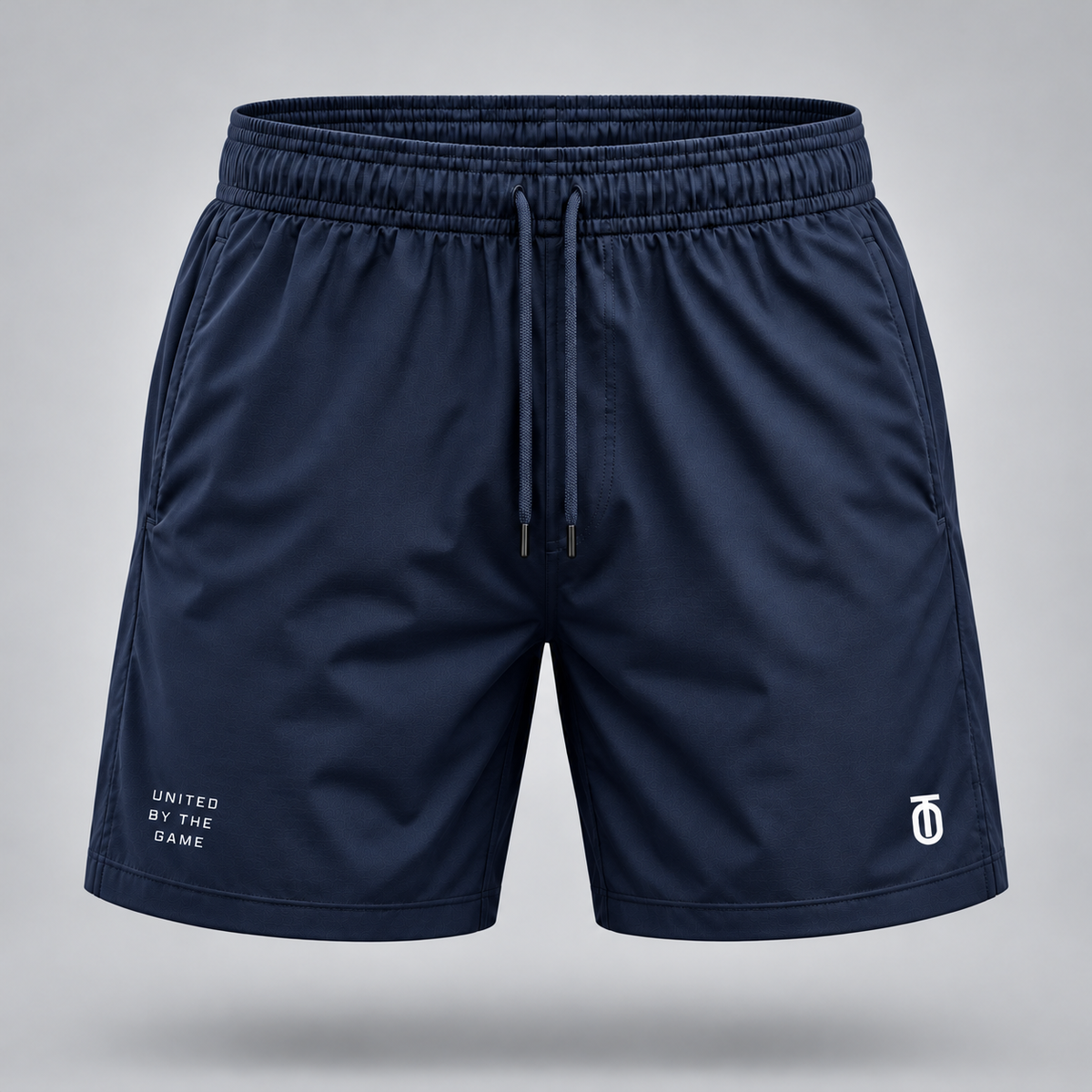 Take One Sportswear midnight navy Football Training Shorts front view featuring white TO monogram and United By The Game lettering.