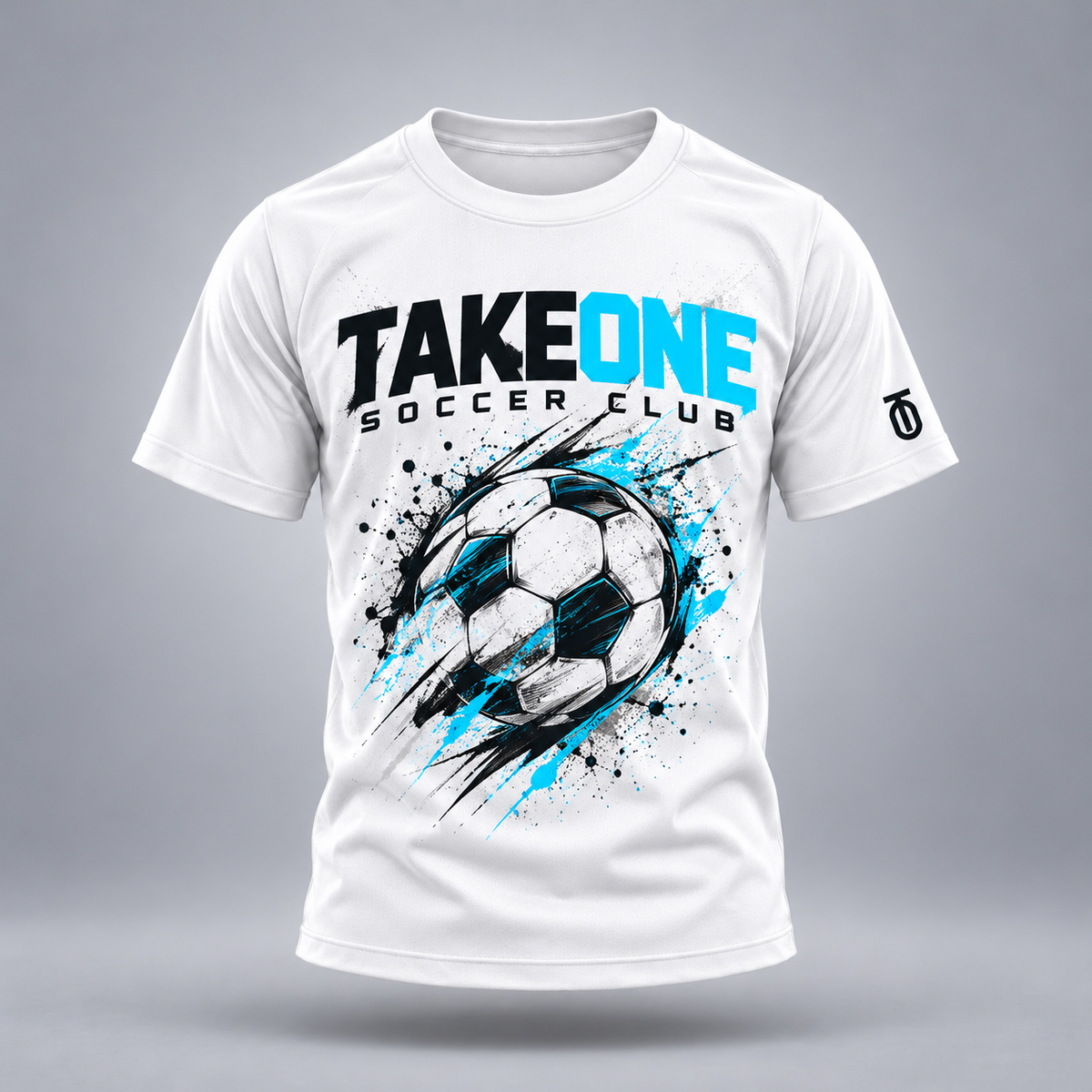 Take One Future Pitch Kids' Soccer Graphic Tee by Take One Sportswear — front view.