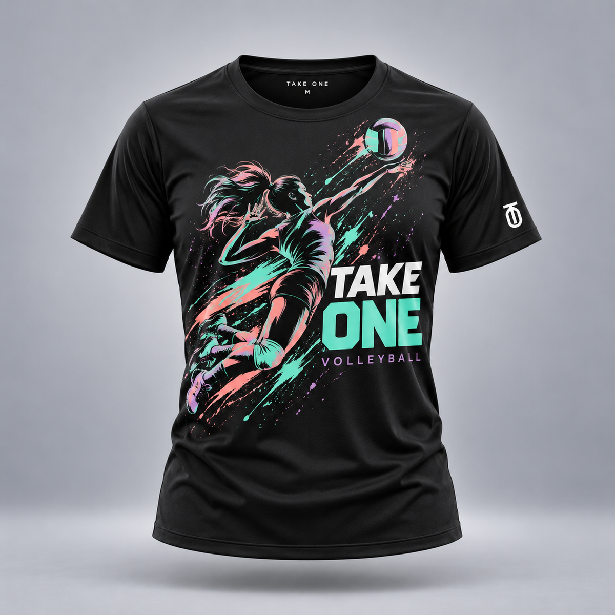 Take One Her Rally Women's Volleyball Graphic Tee by Take One Sportswear — front view.