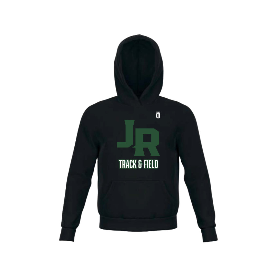 Black Jackson-Reed Track & Field pullover hoodie by Take One Sportswear with green JR logo and team lettering across the front.