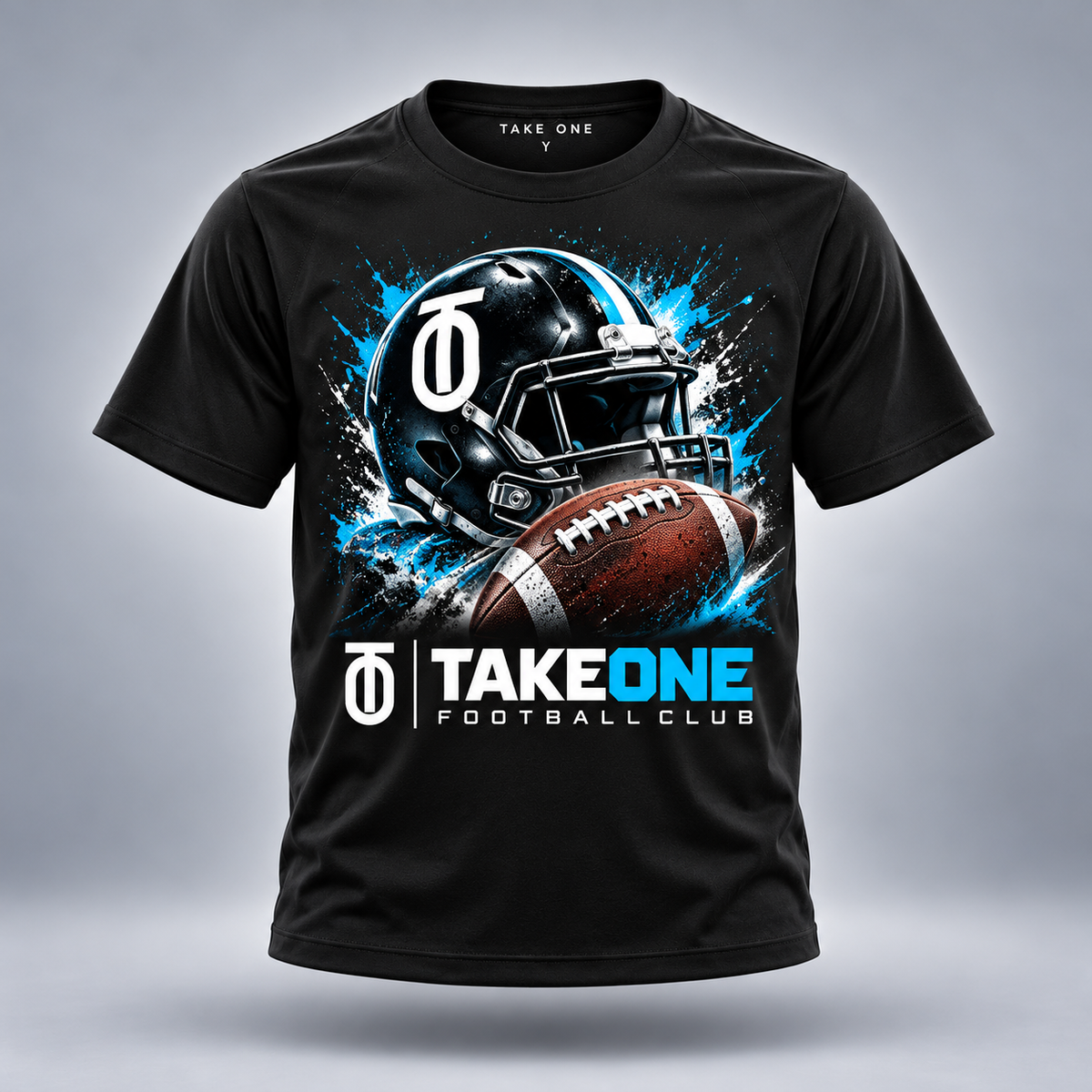 Take One Junior Huddle Kids' Football Graphic Tee by Take One Sportswear — front view.