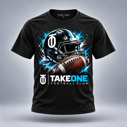 Take One Junior Huddle Kids' Football Graphic Tee by Take One Sportswear — front view.