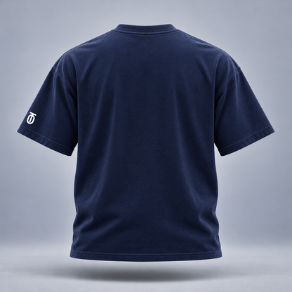 Take One Lacrosse Playmaker Graphic Tee by Take One Sportswear in Midnight Navy, back view with a clean rear and TO sleeve branding.
