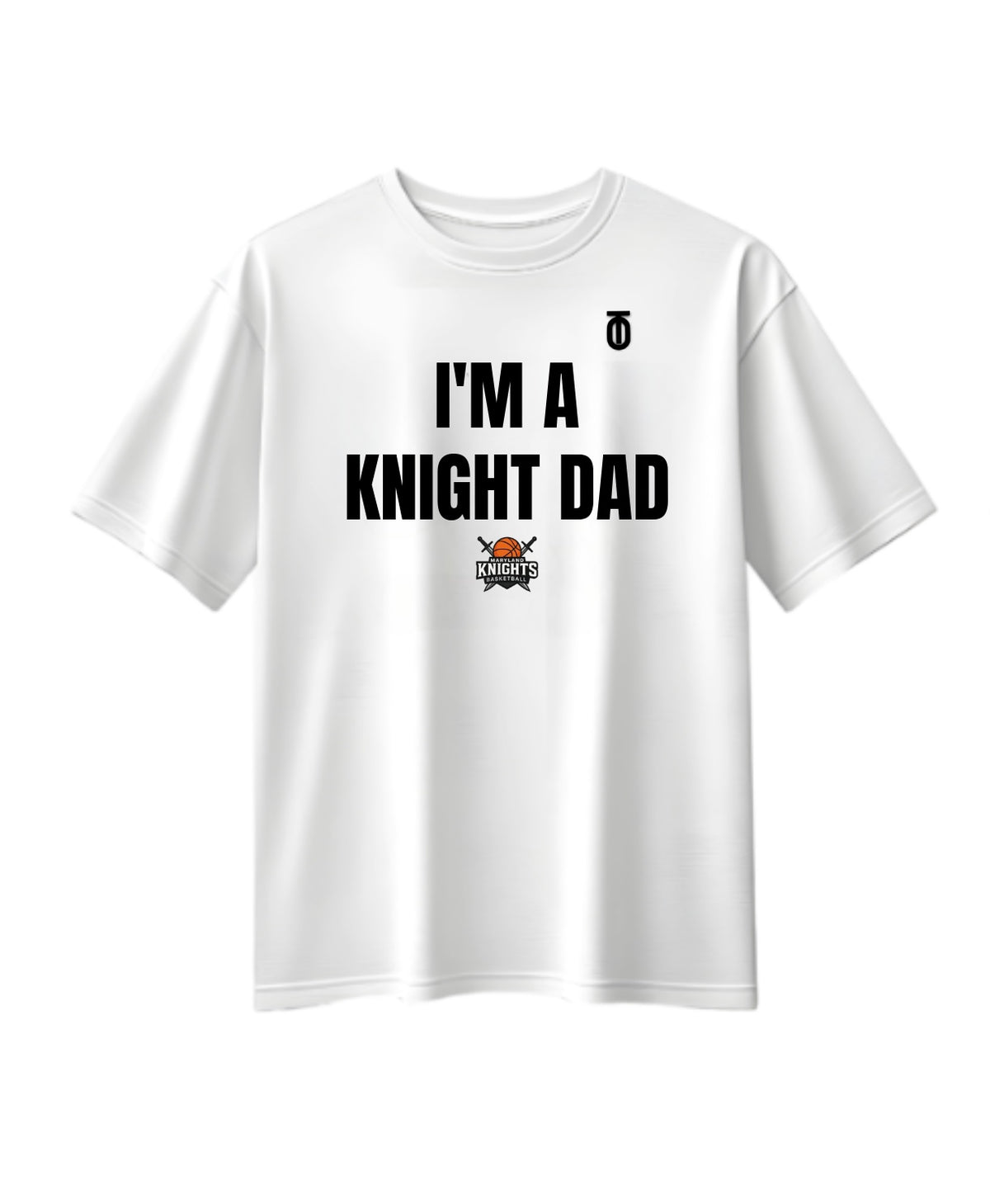 White Maryland Knights Dad supporter T-shirt by Take One Sportswear, featuring black family lettering and the team logo.