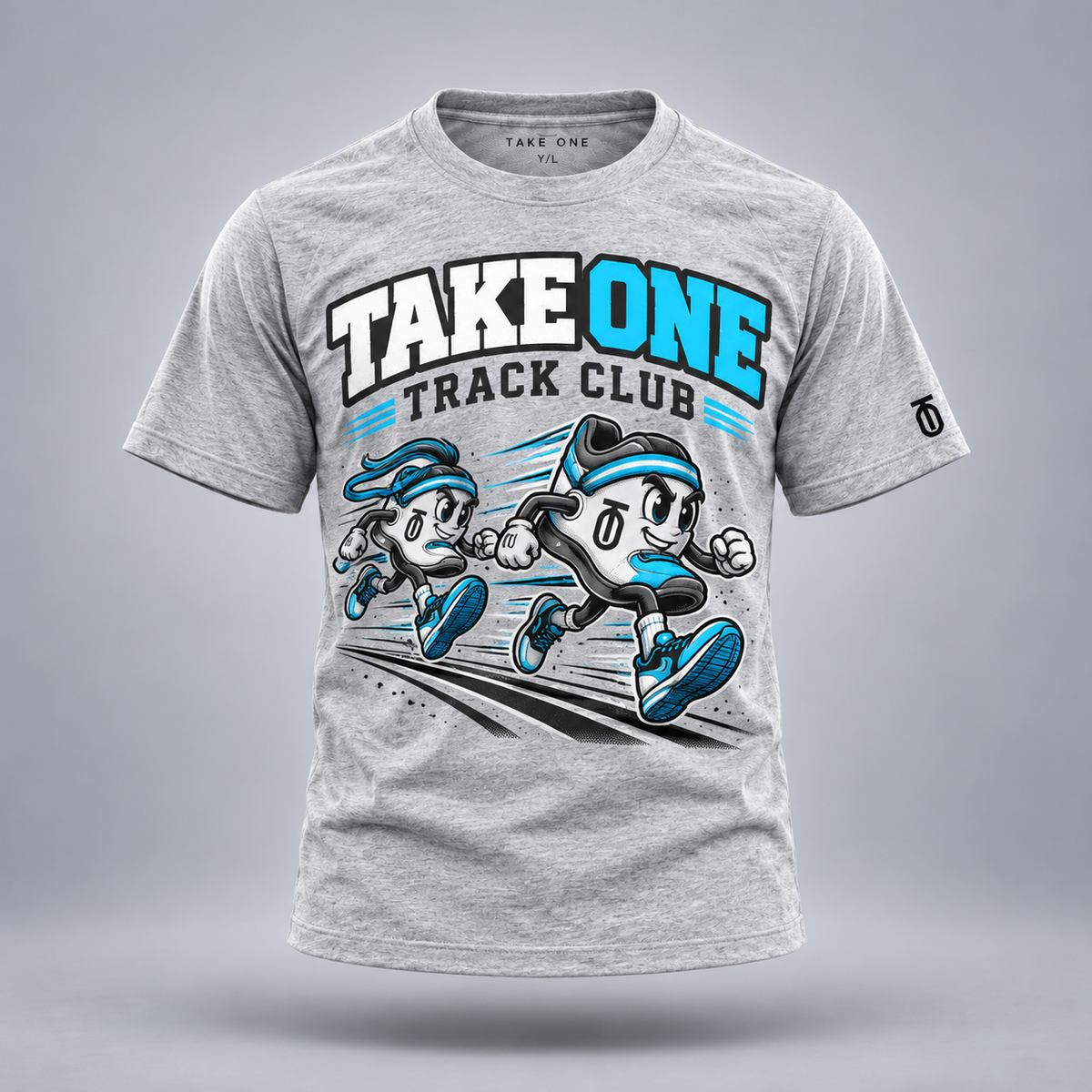 Take One Next Pace Kids' Track Graphic Tee by Take One Sportswear — front view.