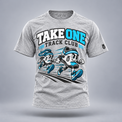 Take One Next Pace Kids' Track Graphic Tee by Take One Sportswear — front view.