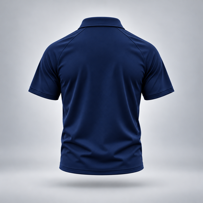 Take One Sportswear Performance Polo in midnight navy, back view showing clean minimalist styling, short sleeves, and standard athletic fit.