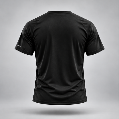Take One Sportswear Performance Tee in black, back view featuring a clean design with subtle ONE sleeve branding and athletic fit.