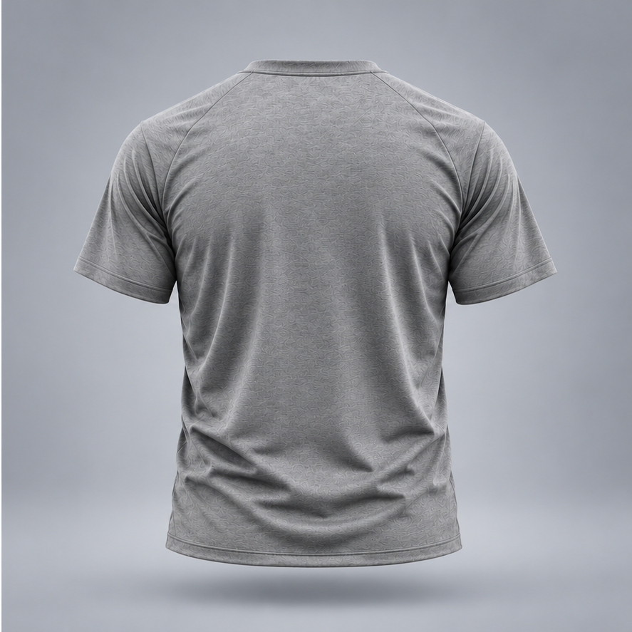 Take One Sportswear Performance Tee in heather grey, back view featuring a clean design, black ONE sleeve branding, and athletic silhouette.