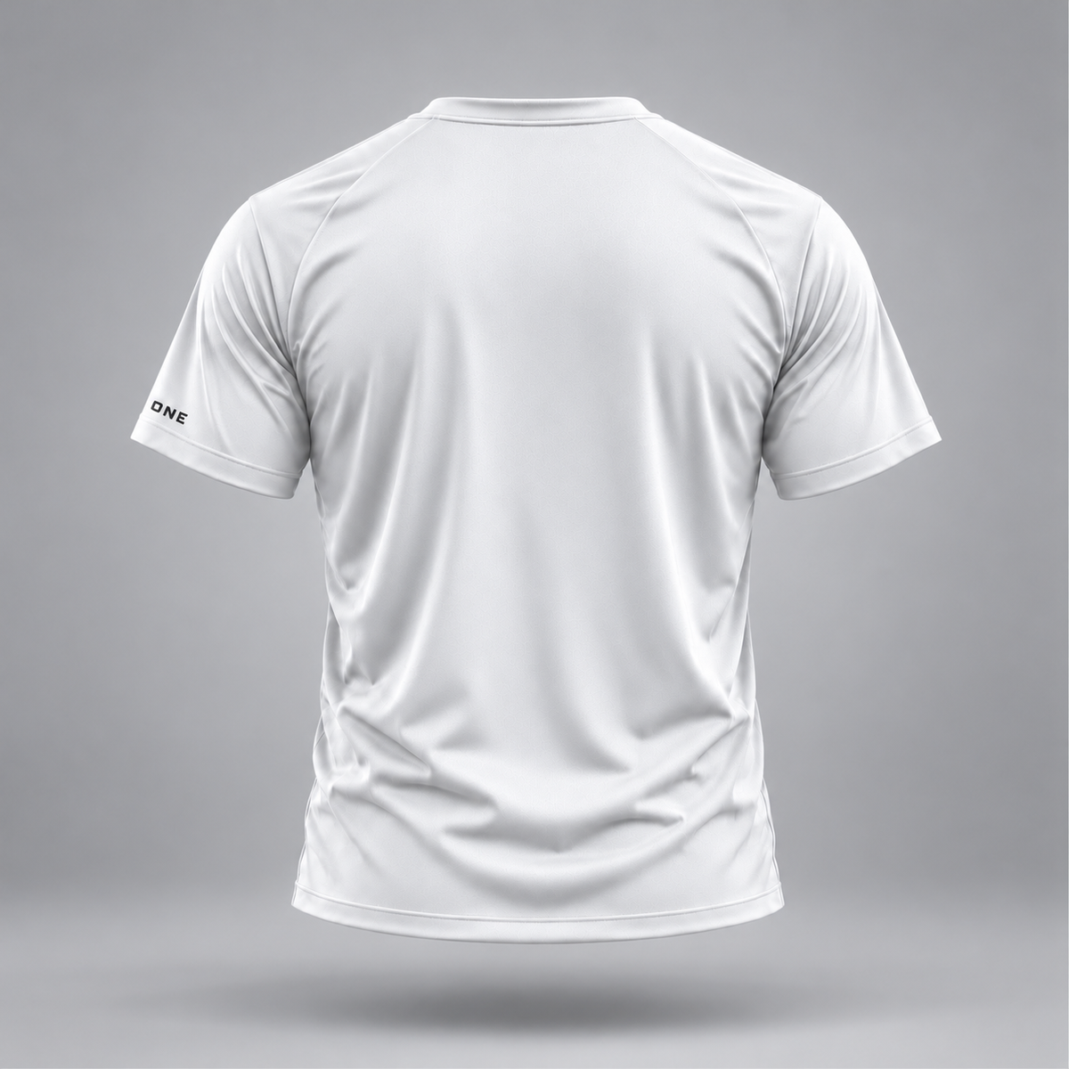 Take One Sportswear Performance Tee in white, back view featuring a clean white design, black ONE sleeve branding, and short sleeves.