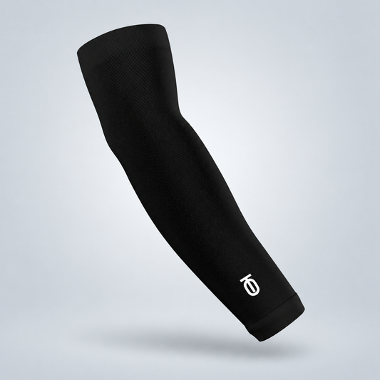 Black Take One Pulse Arm Sleeve featuring the white Take One Sportswear logo. Neutral grey studio background with a subtle floating shadow.