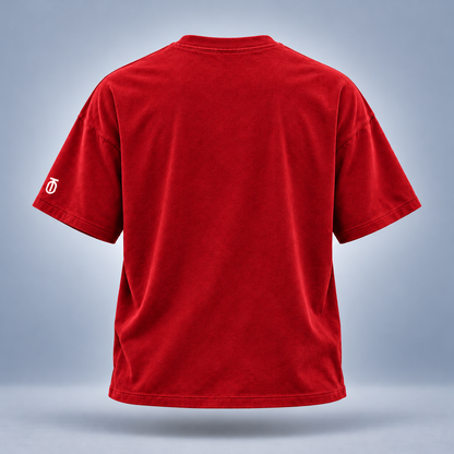 Take One Finish Strong Graphic Tee by Take One Sportswear in Red, back view with a clean rear and TO sleeve branding.